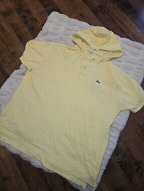Rare Vintage Lacoste [Mens XL] Yellow Short Sleeve Hooded Polo Shirt Relaxed